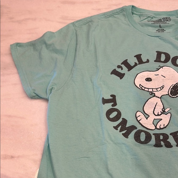 Peanuts Snoopy 'I'll Do It Tomorrow' T-Shirt - Light Blue / Teal - Picture 4 of 9